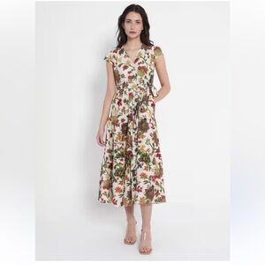 Mint Limit Women Tosa Floral Printed Multi-Color Midi Dress Size Large